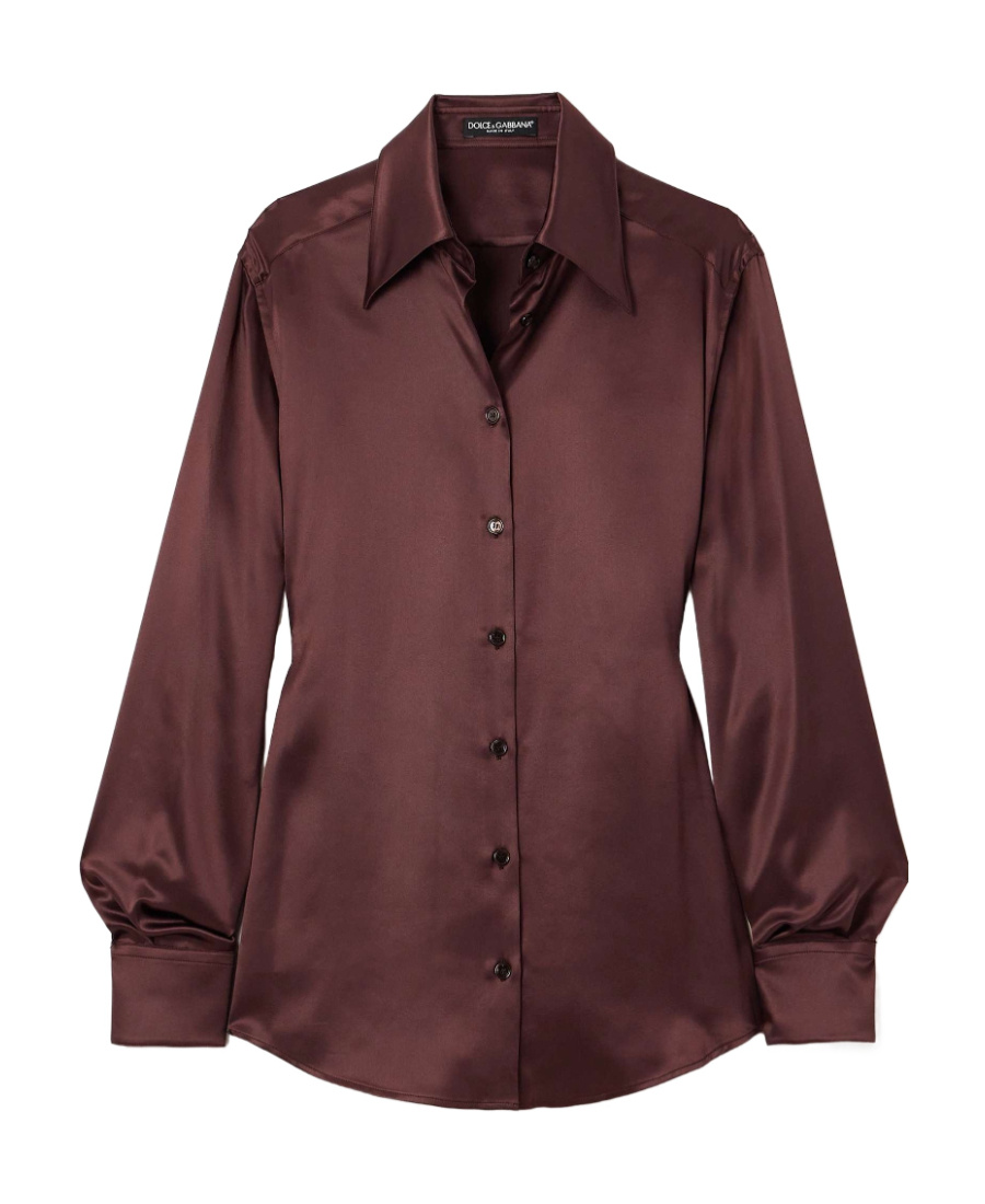 Dolce & Gabbana Satin-finish Silk Shirt In Red