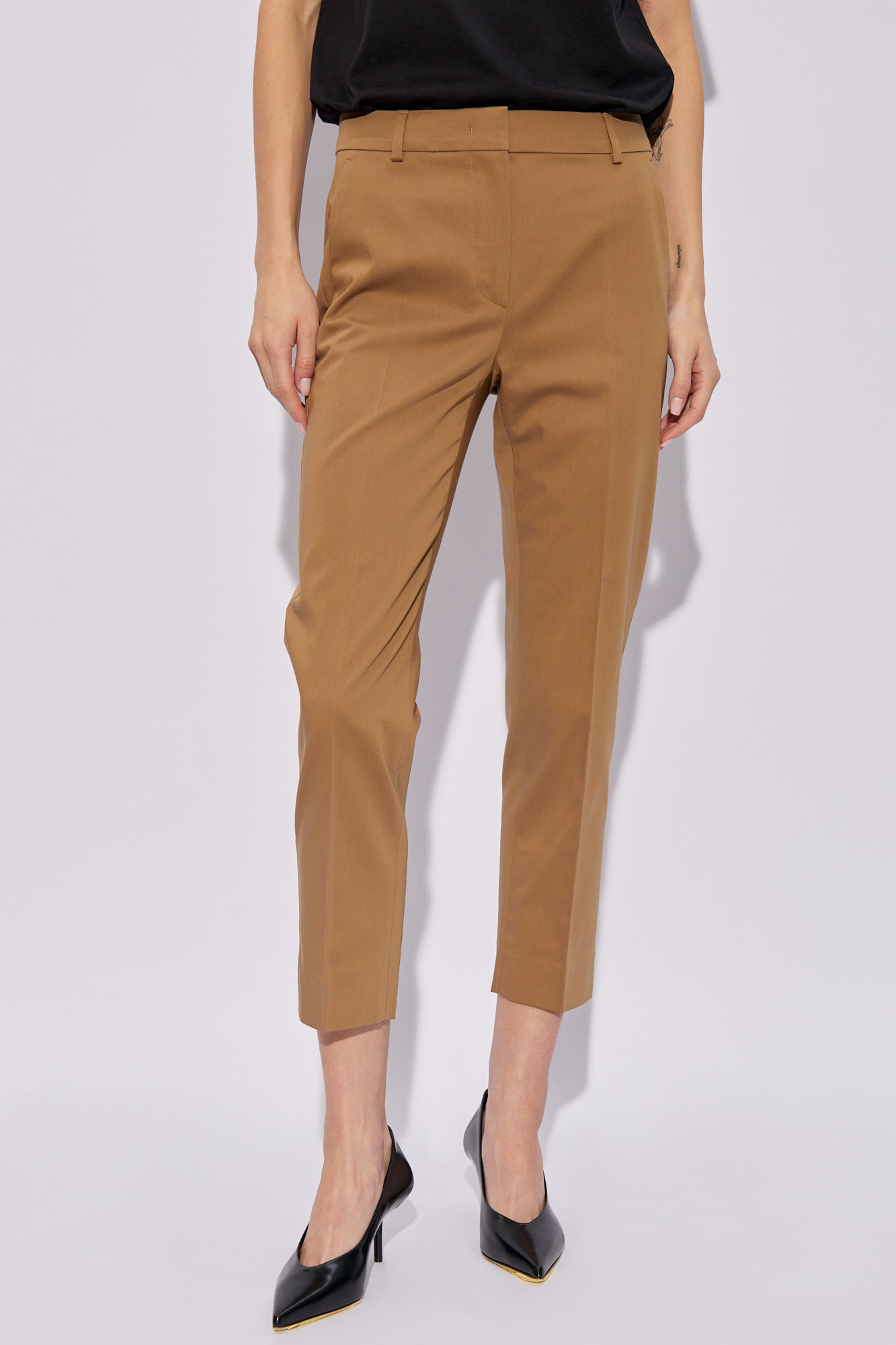 Max Mara Straight-leg Tailored Cotton Pants With Structured Waistband In Brown