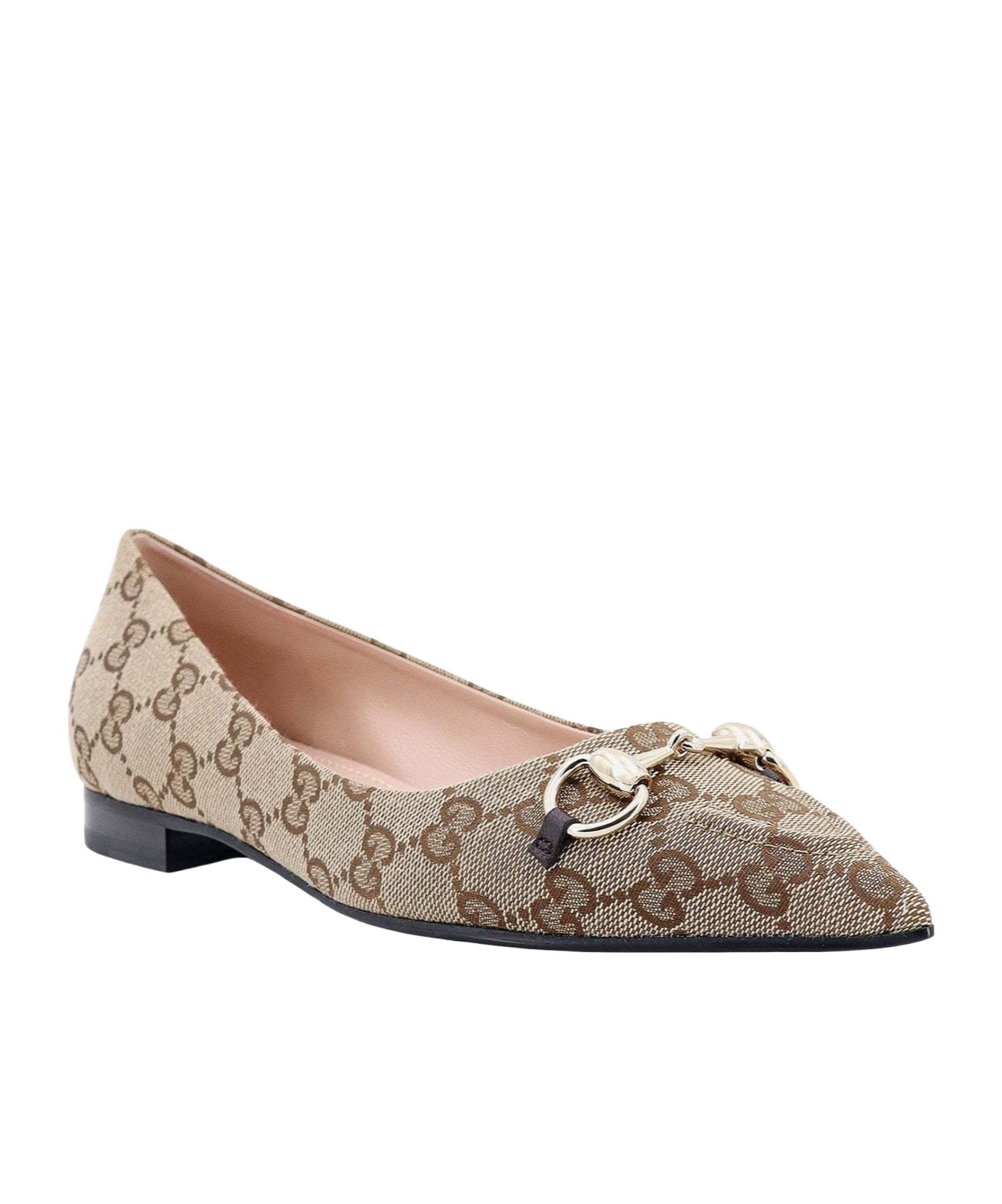 Gucci Horsebit Gg Canvas Pointed-toe Flats In Nude