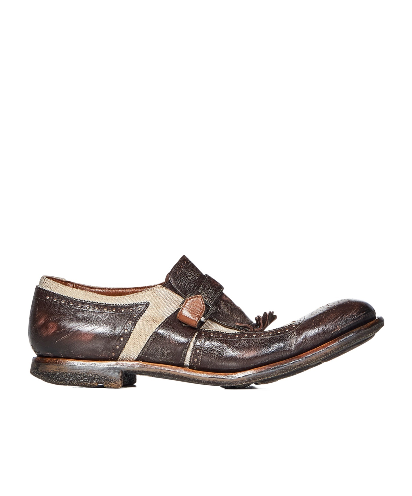 Church's Dark Brown Calfskin And Ecru Linen Canvas Shoes In Black
