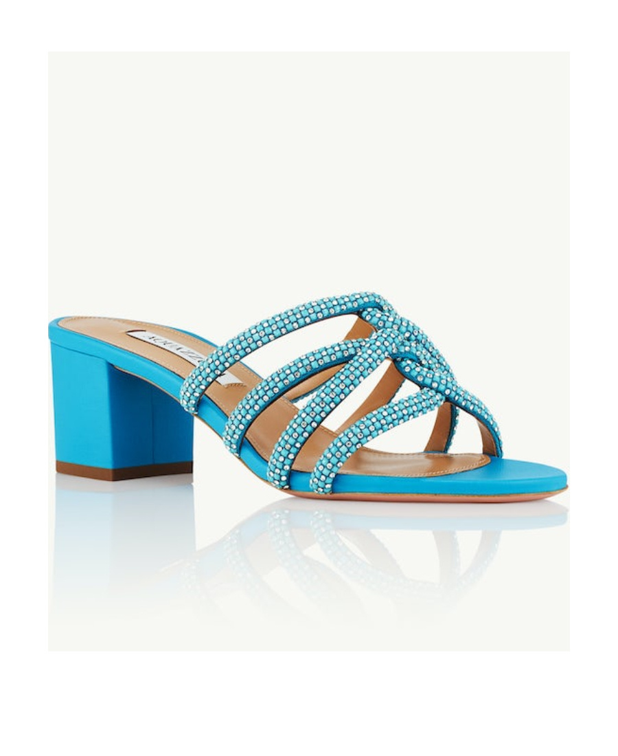 Aquazzura 60mm Crystal-embellished Leather Mules In Blue