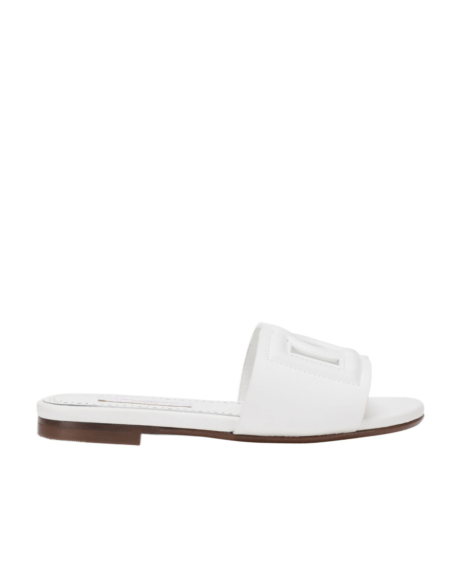 Dolce & Gabbana White Leather Slide With Dg Logo In White