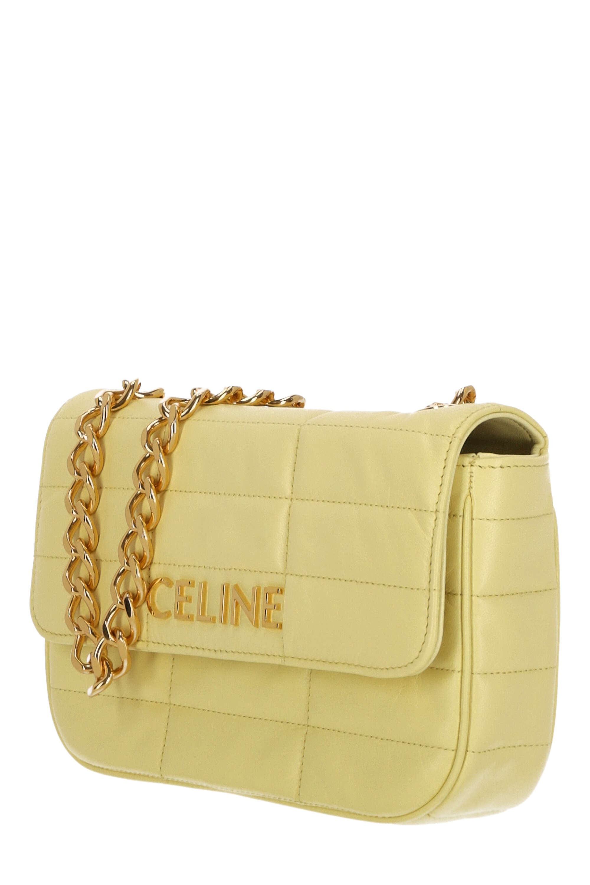 Celine Matelasse Monochrome Chain Shoulder Bag In Yellow