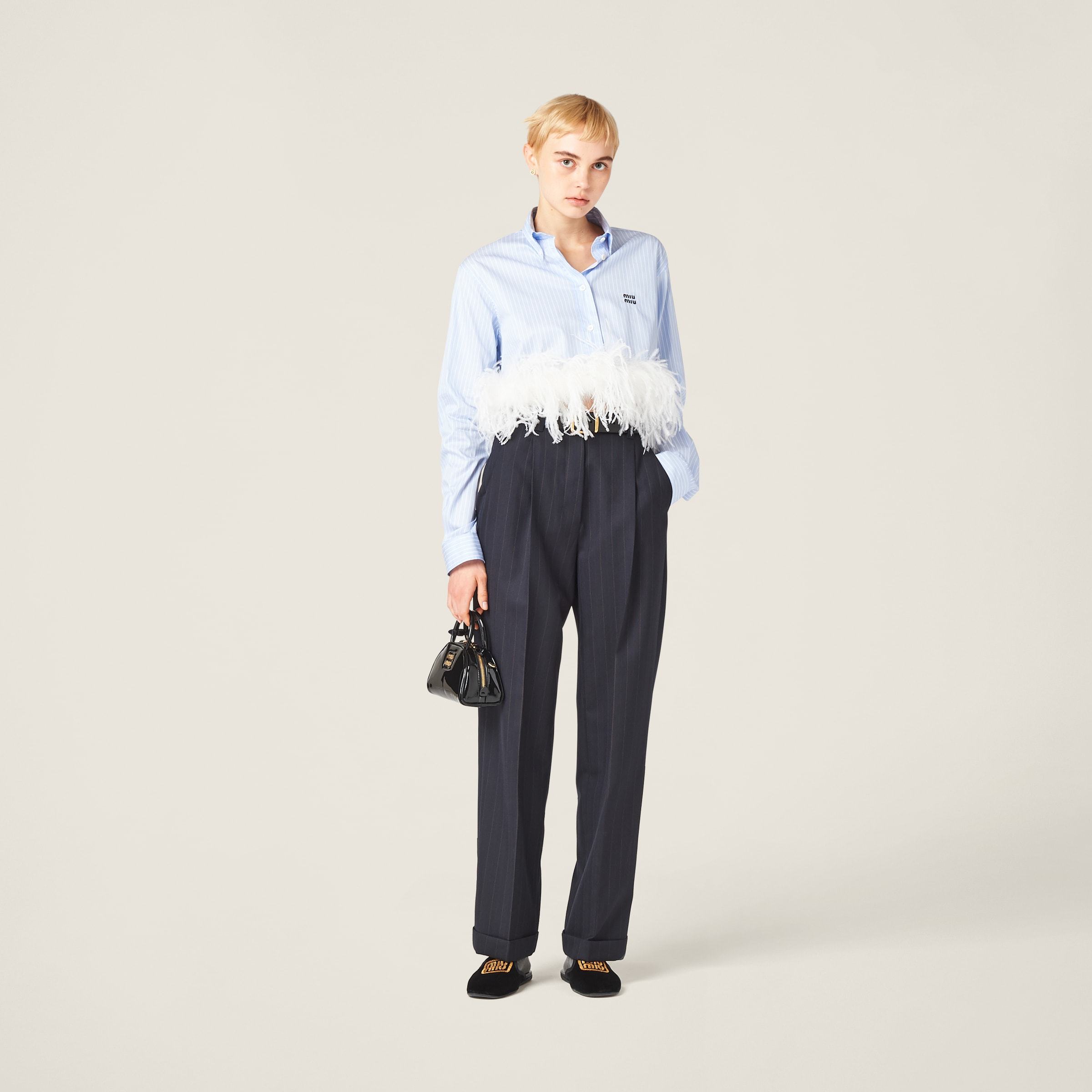 Miu Miu Pinstriped Wool Casual Pants In Blue