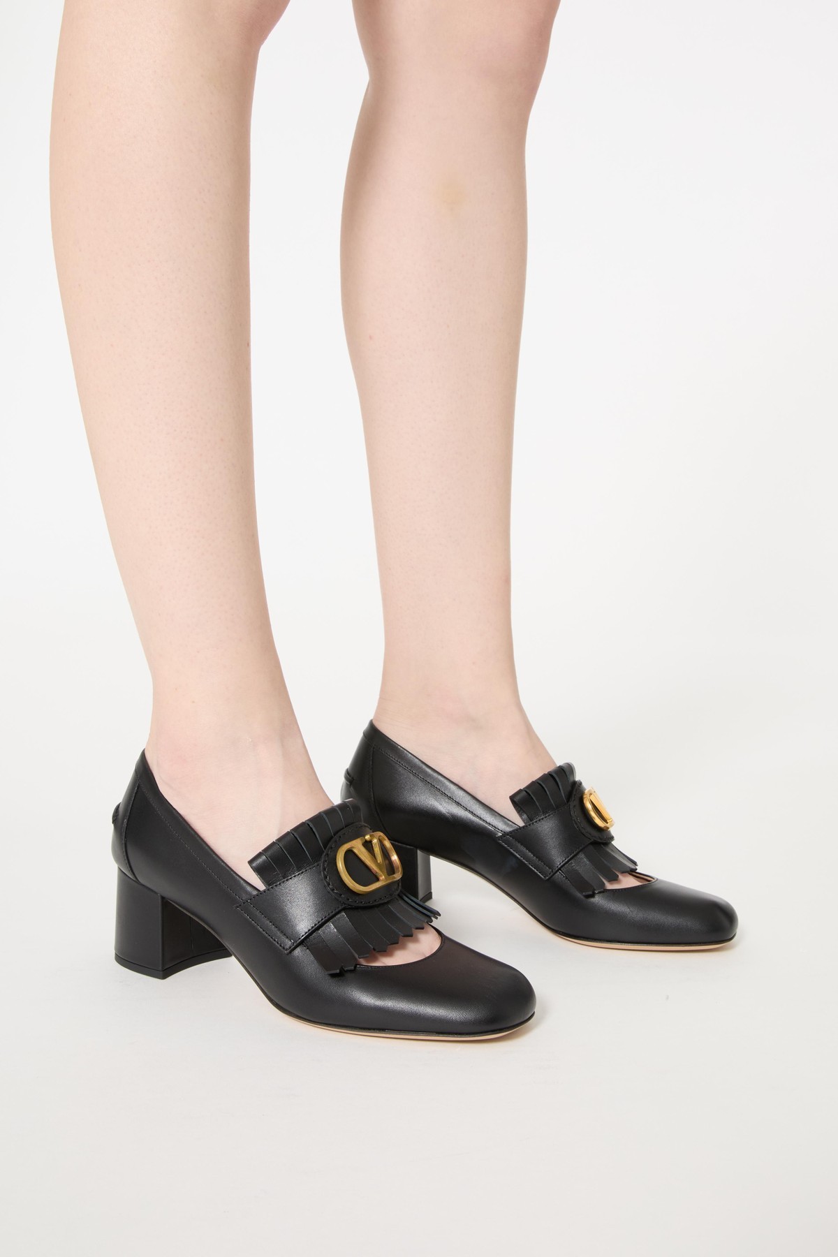Valentino Garavani Vlogo Signature Fringed Calfskin Pumps 55mm Woman Black 40 In Black