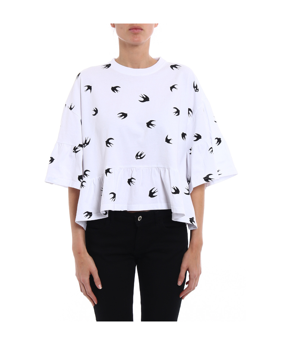 Mcq By Alexander Mcqueen Swallow Pattern Lotus Leaf Edge T-shirt In White