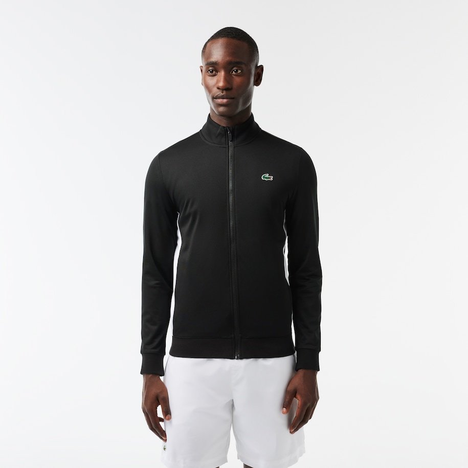 Lacoste Zippered Anti-tear Tennis Jersey In Black