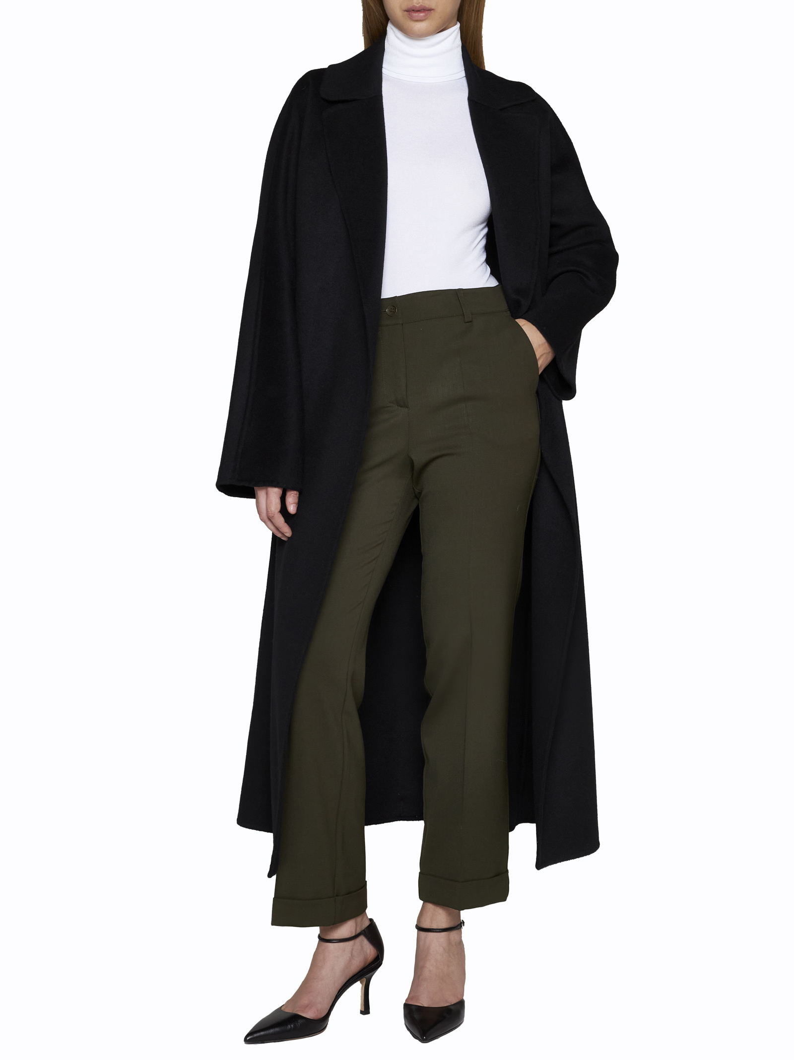 P.a.r.o.s.h Black Belted-waist Cashmere Midi Coat In Black