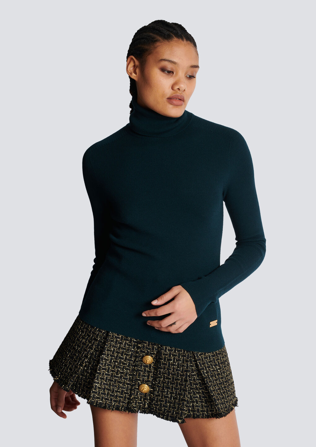 Shop Balmain Fine Knit Turtleneck In Green