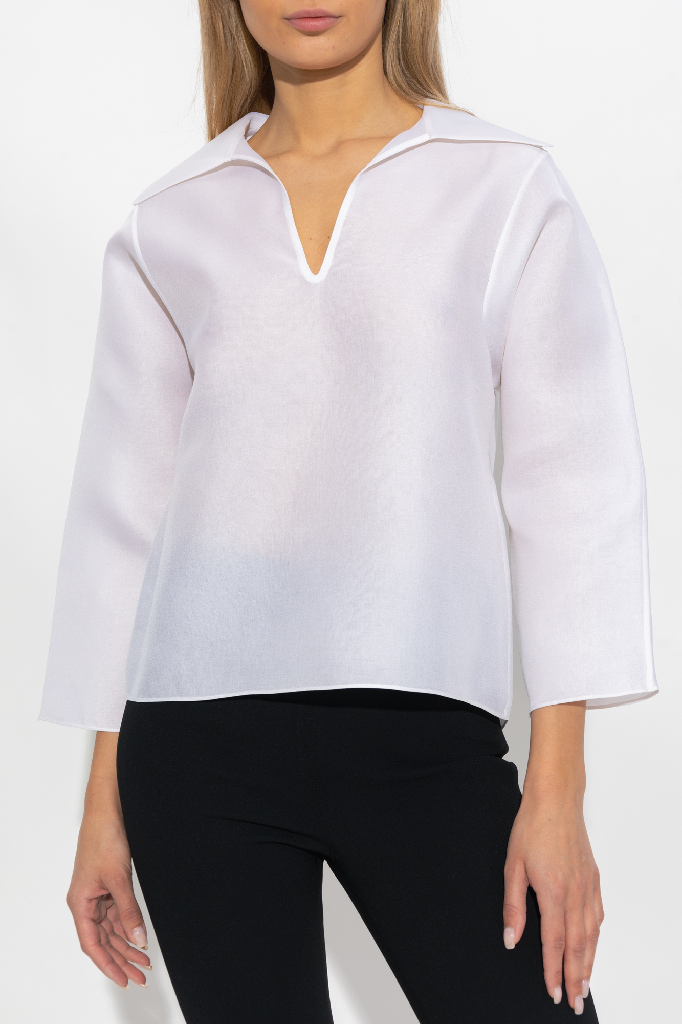 Tory Burch V-neck 3/4-sleeve Silk Gazar Tunic In White
