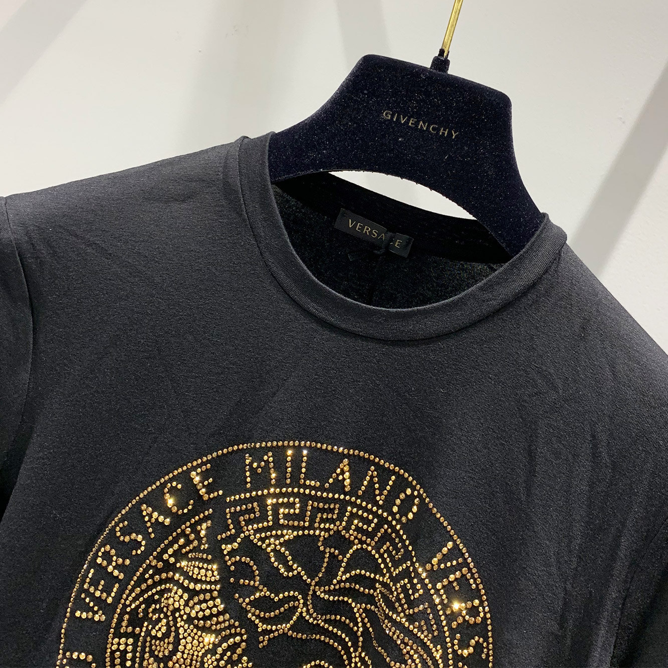 Versace Rainbow Strass Medusa Logo T-shirt In Black