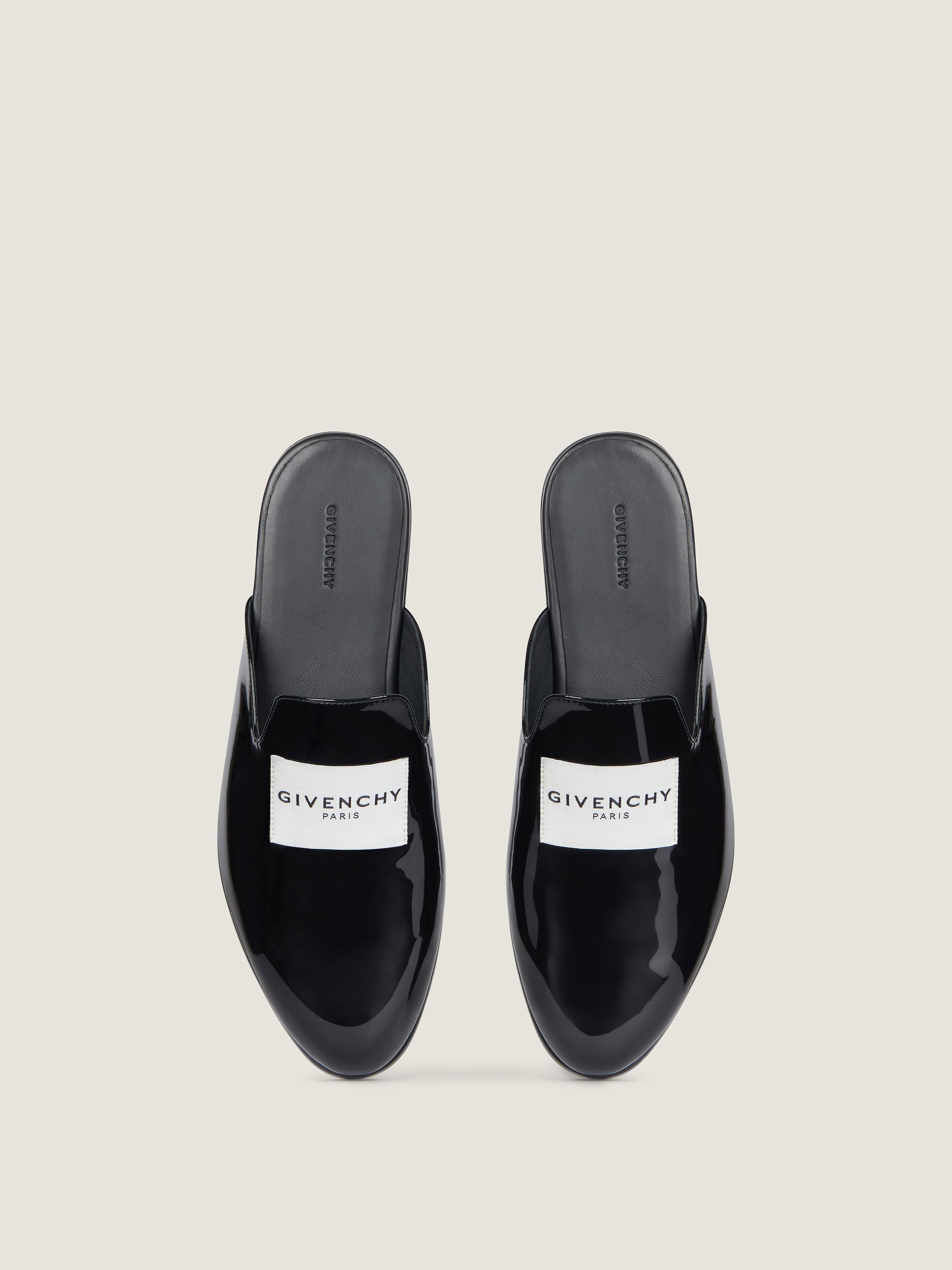 Givenchy Label Flat Mules In Patent Leather In Black