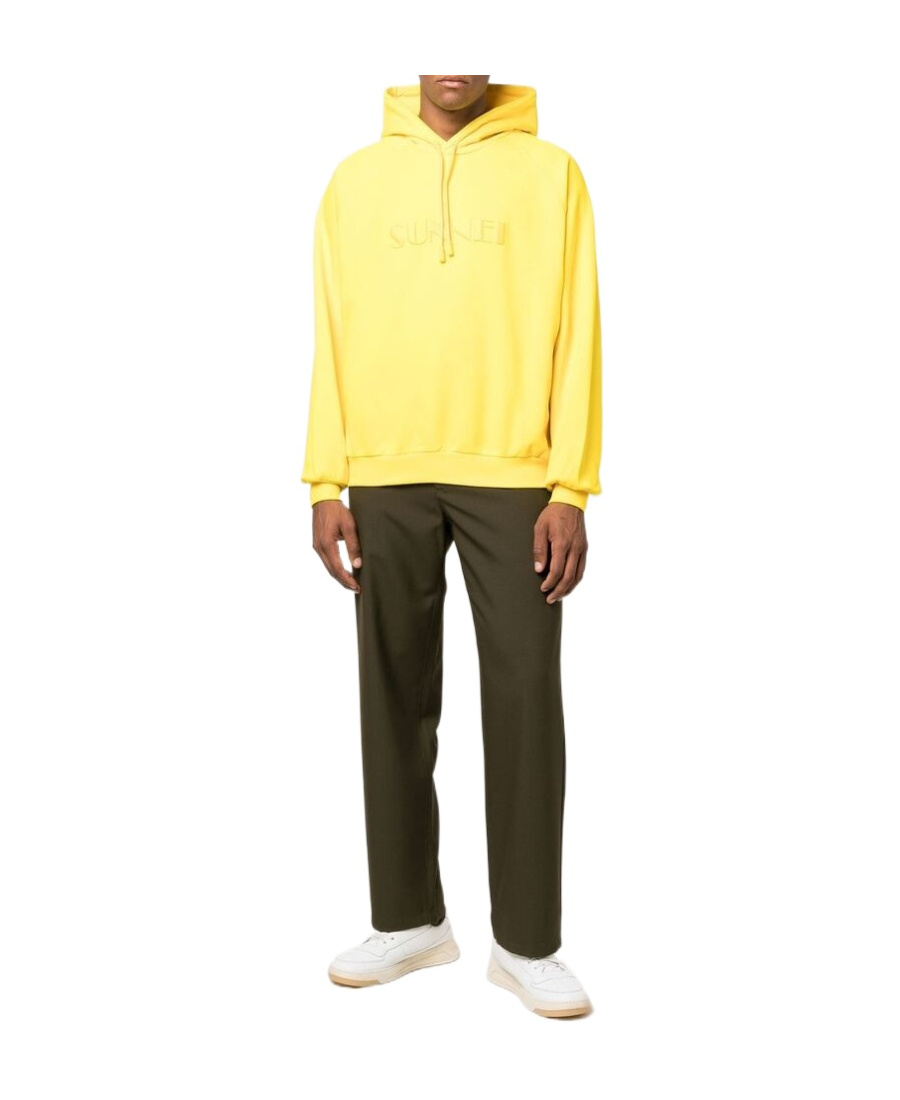 Sunnei Logo Embroidered Drawstring Hoodie In Yellow