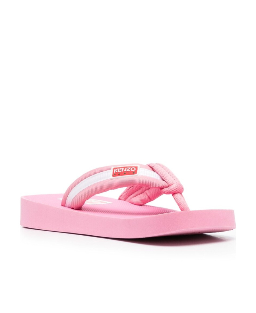 Kenzo Logo-patch Striped Flip Flops In Pink