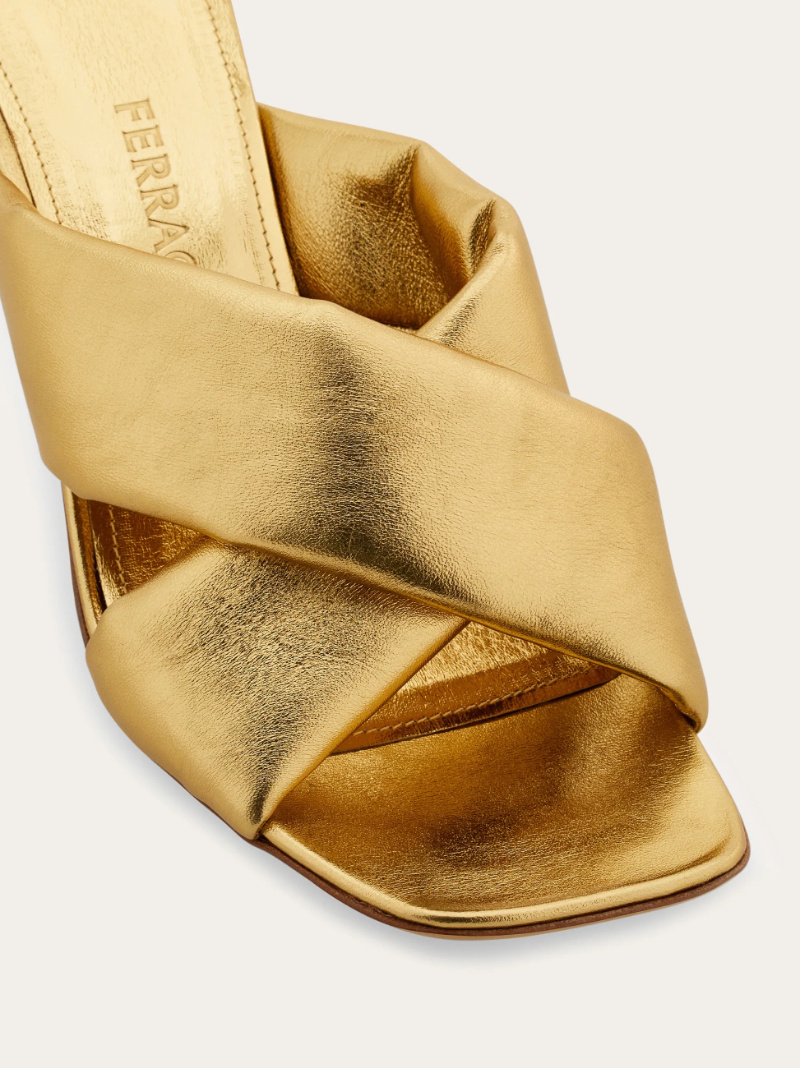 Ferragamo Padded Sandal With Gancini Heel In Gold
