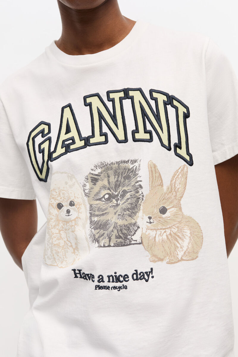 Ganni White Crewneck T-shirt With Maxi Logo On The Front