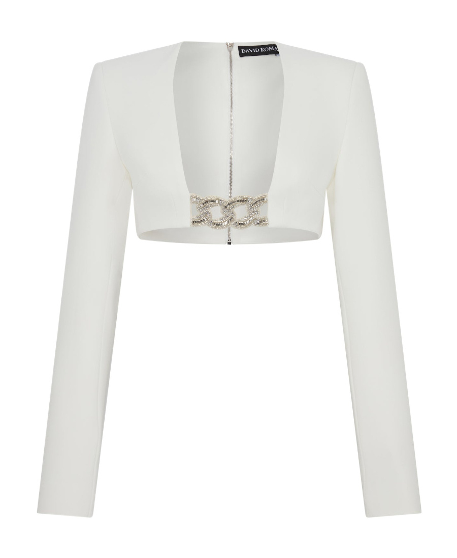 DAVID KOMA 3D CRYSTAL CHAIN SQUARE COLLAR BLOUSE