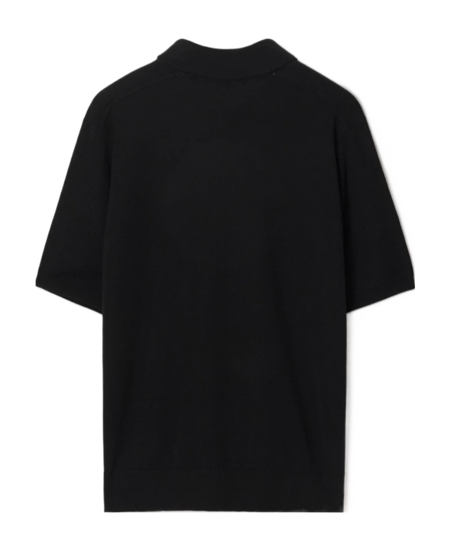 Burberry V-neck Wool Polo Shirt In Black
