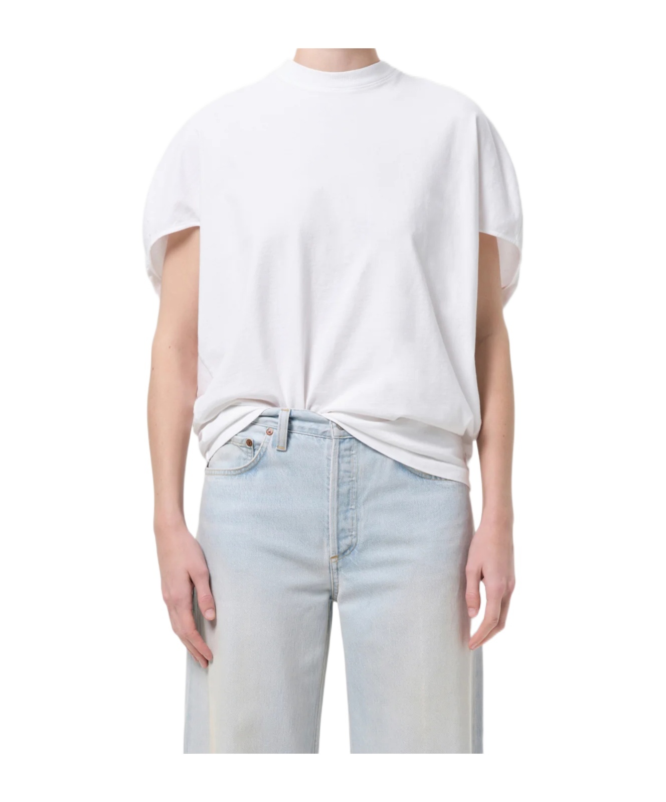 Agolde Souline Ruched Sleeve T-shirt In White