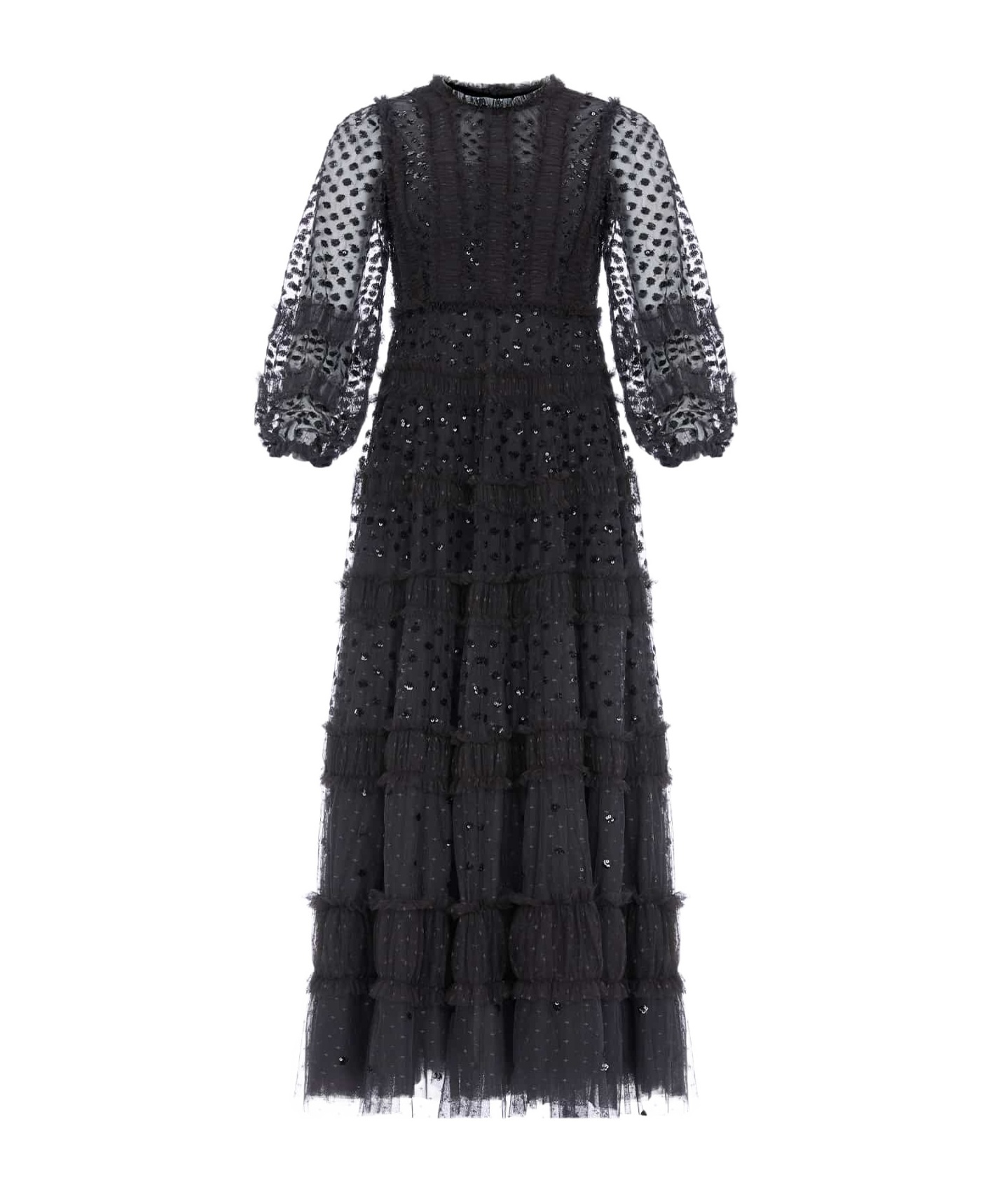 Needle & Thread Polka Dot Flashing Ankle Dress Dress In Black