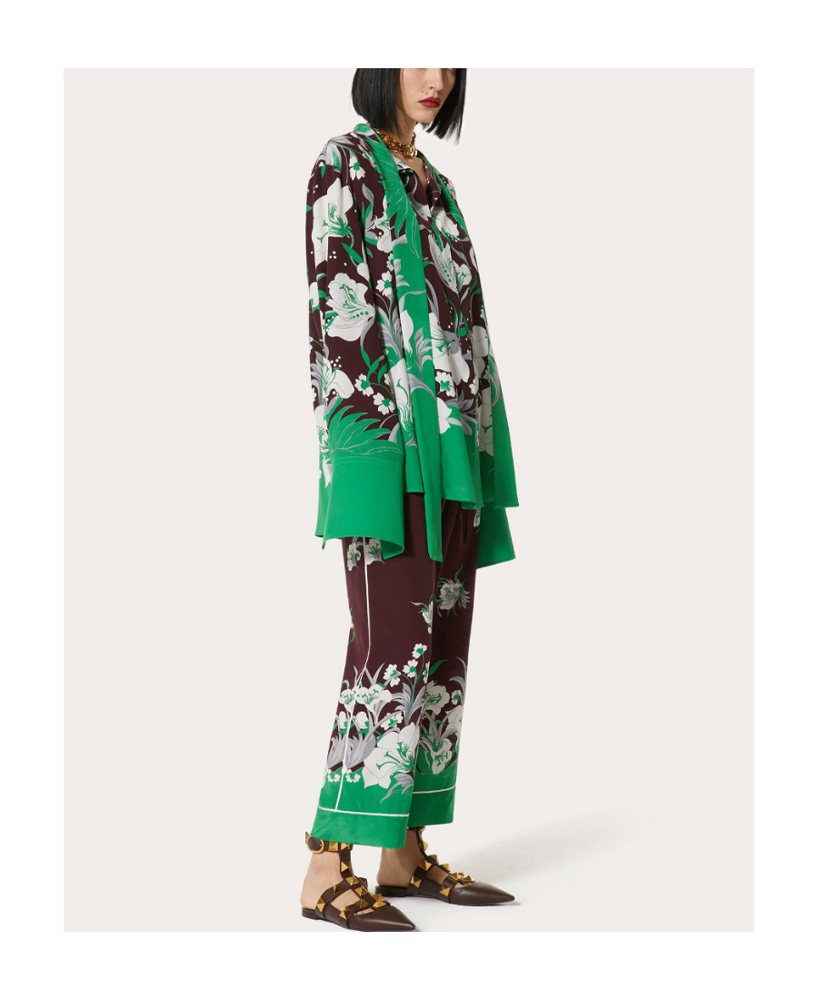 Valentino Floral Pattern Palazzo Trousers In Brown