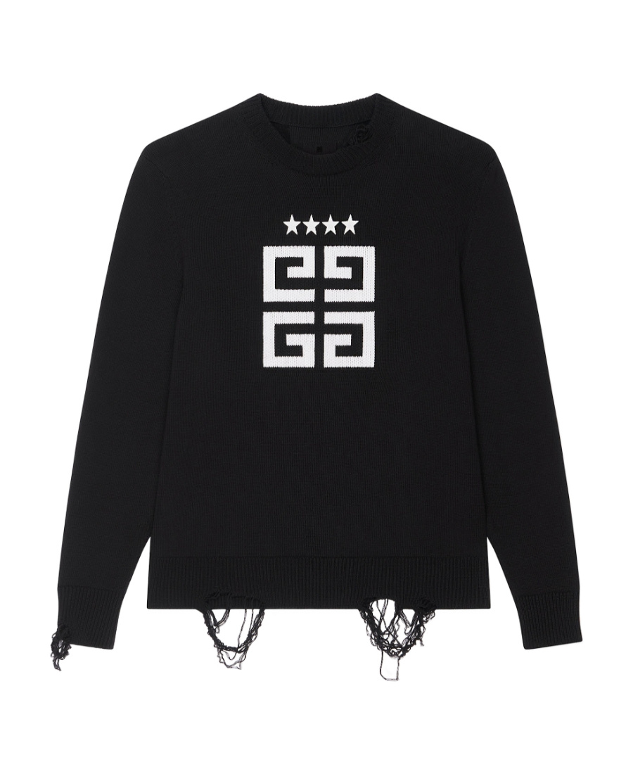 Givenchy 4g-motif Distressed Cotton Sweatshirt In Black