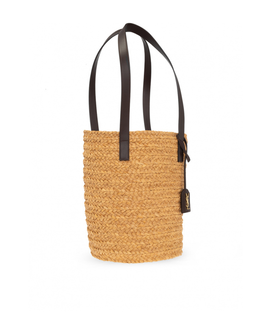 Saint Laurent Small Panier Raffia Shoulder Bag In Yellow