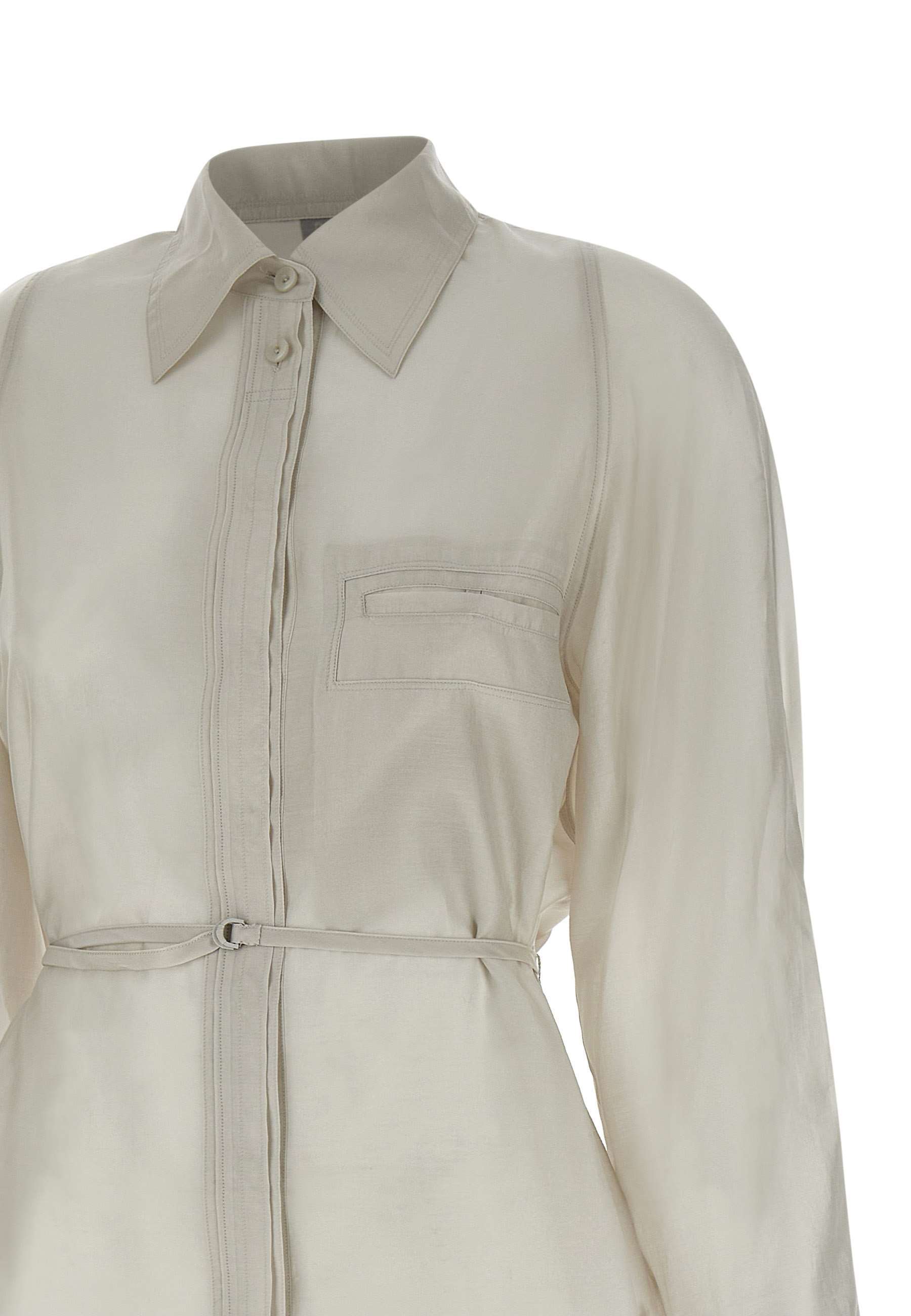 Low Classic White Shirt With Classic Collar And Rear Strap In Tech Fabric Woman In Beige