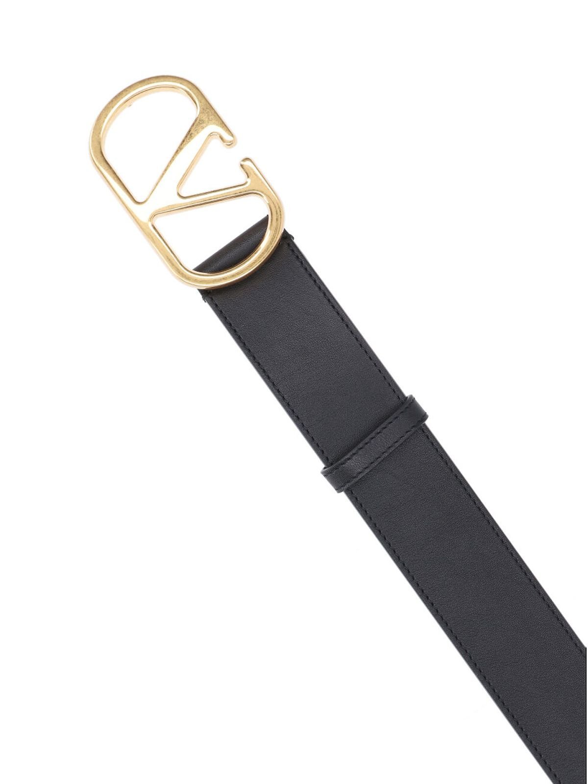 Valentino Adjustable Crocodile Embossed Belt With Gold Buckle In Black