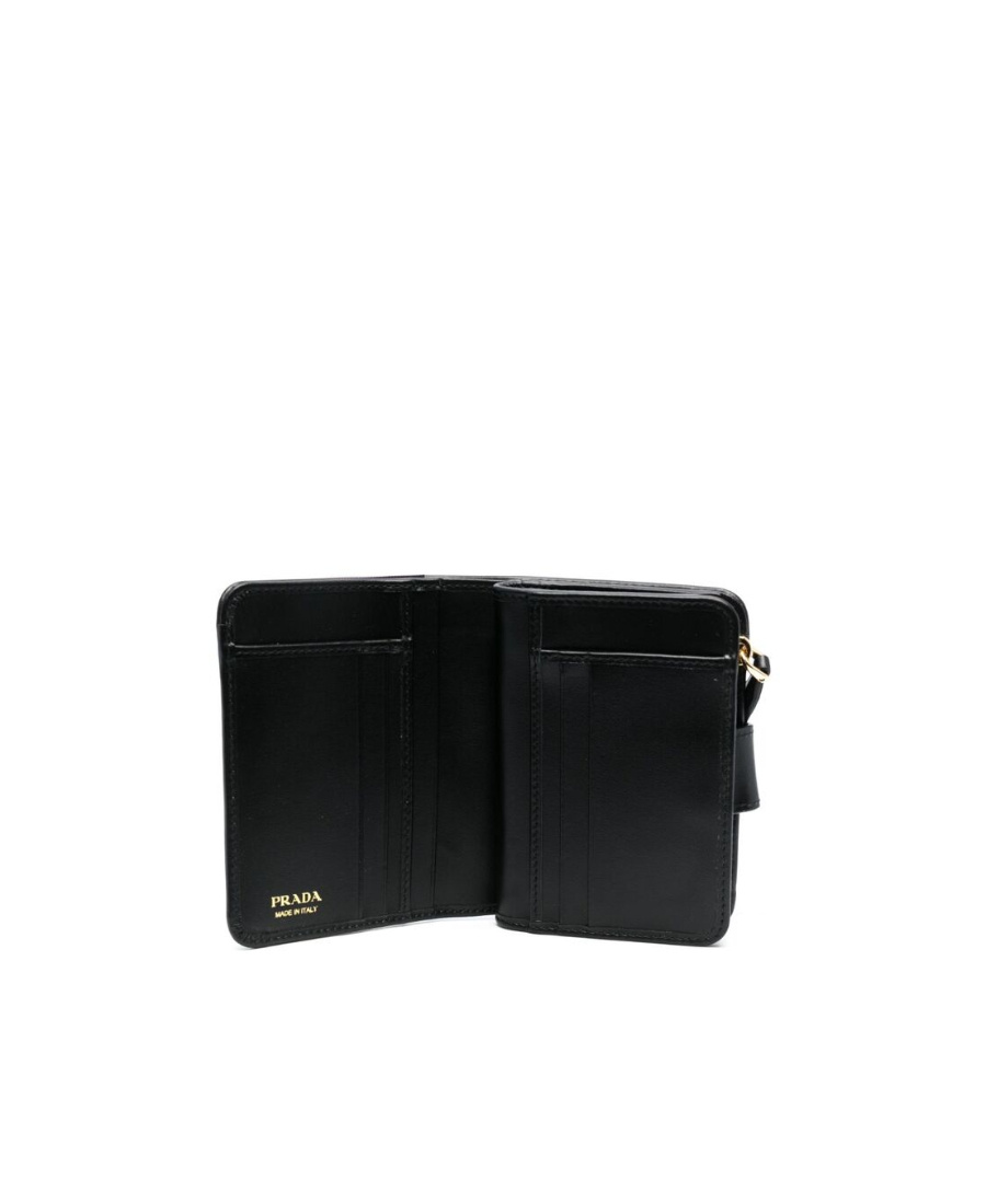 Prada Triangle-logo Leather Bi-fold Wallet In Black
