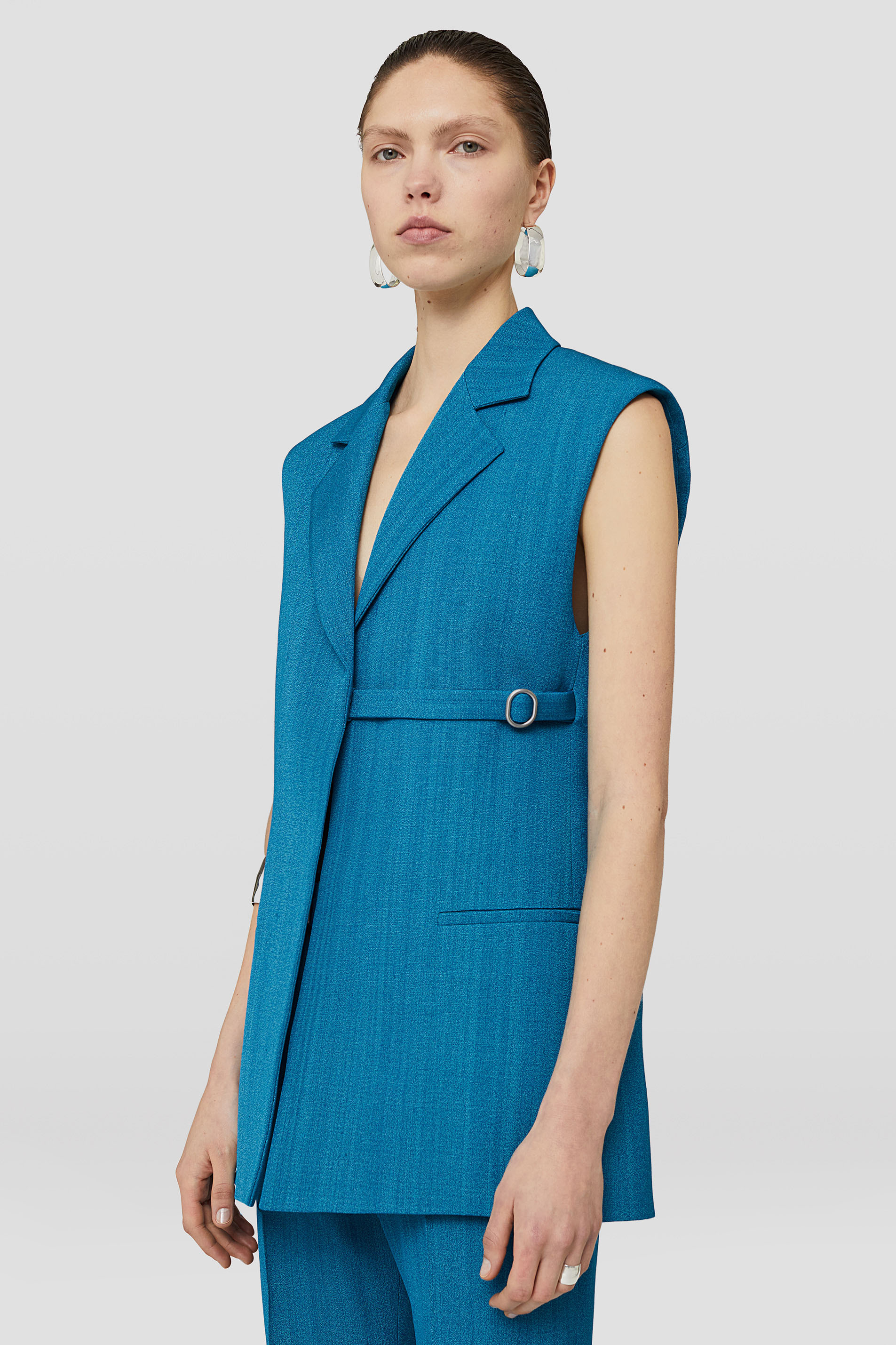 Jil Sander Sleeveless Belted Blazer In Blue