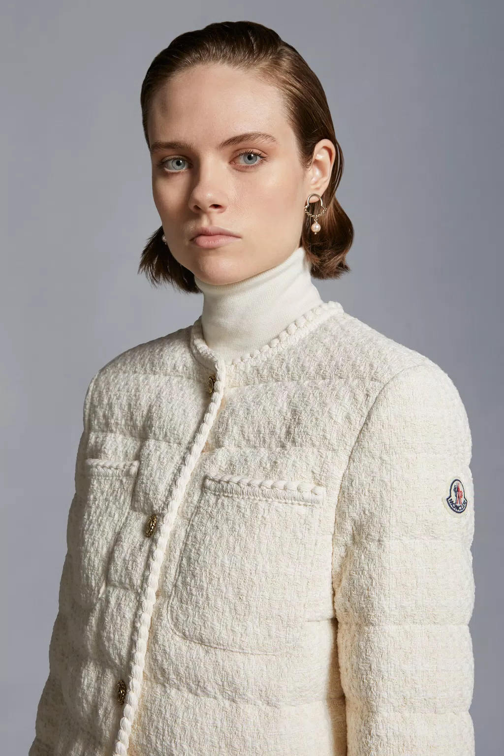 Moncler Eliadi Tweed Padded Jacket In White