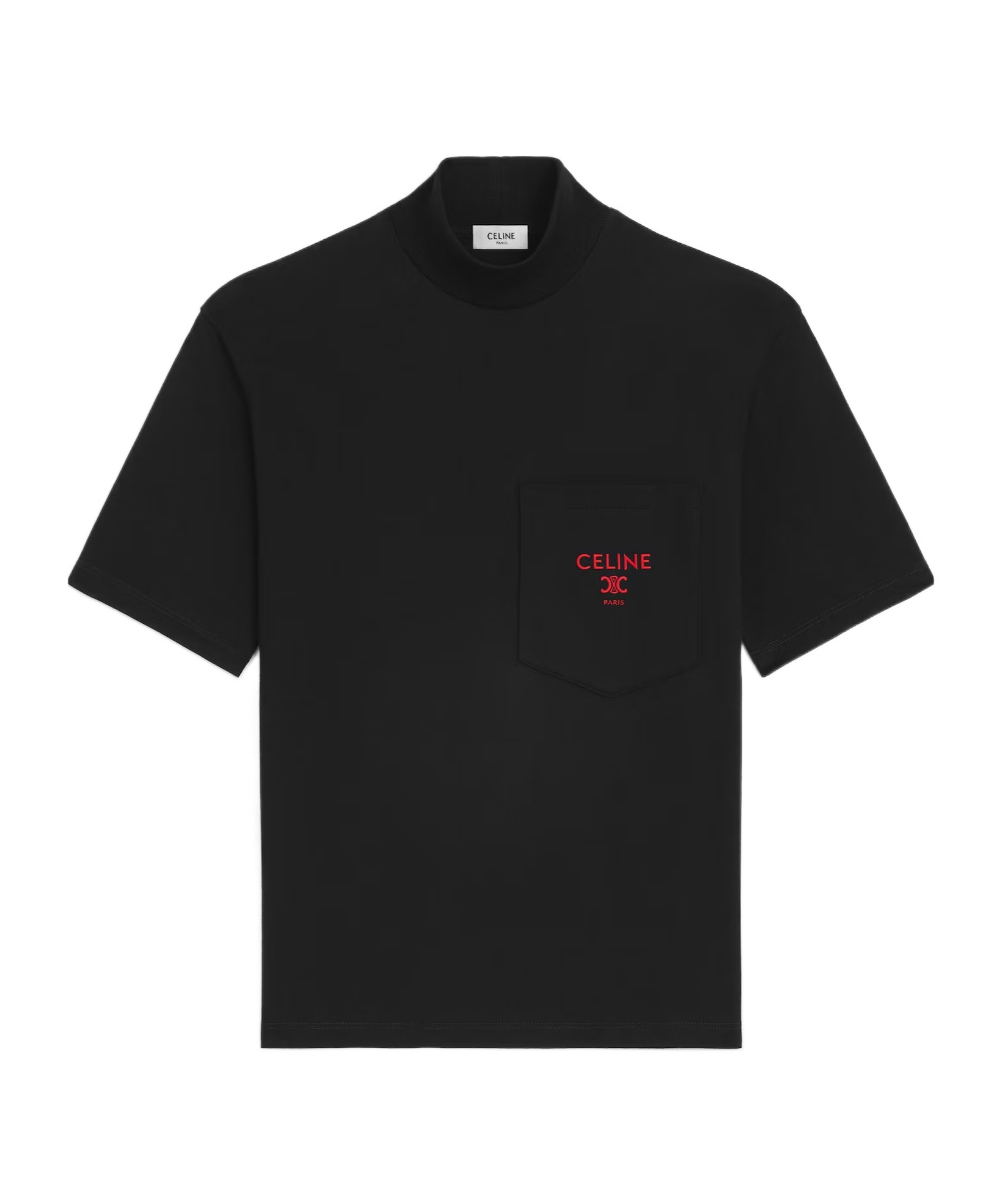 Celine Mock Neck T-shirt In Cotton Jersey In Black/carmine Cherry Red
