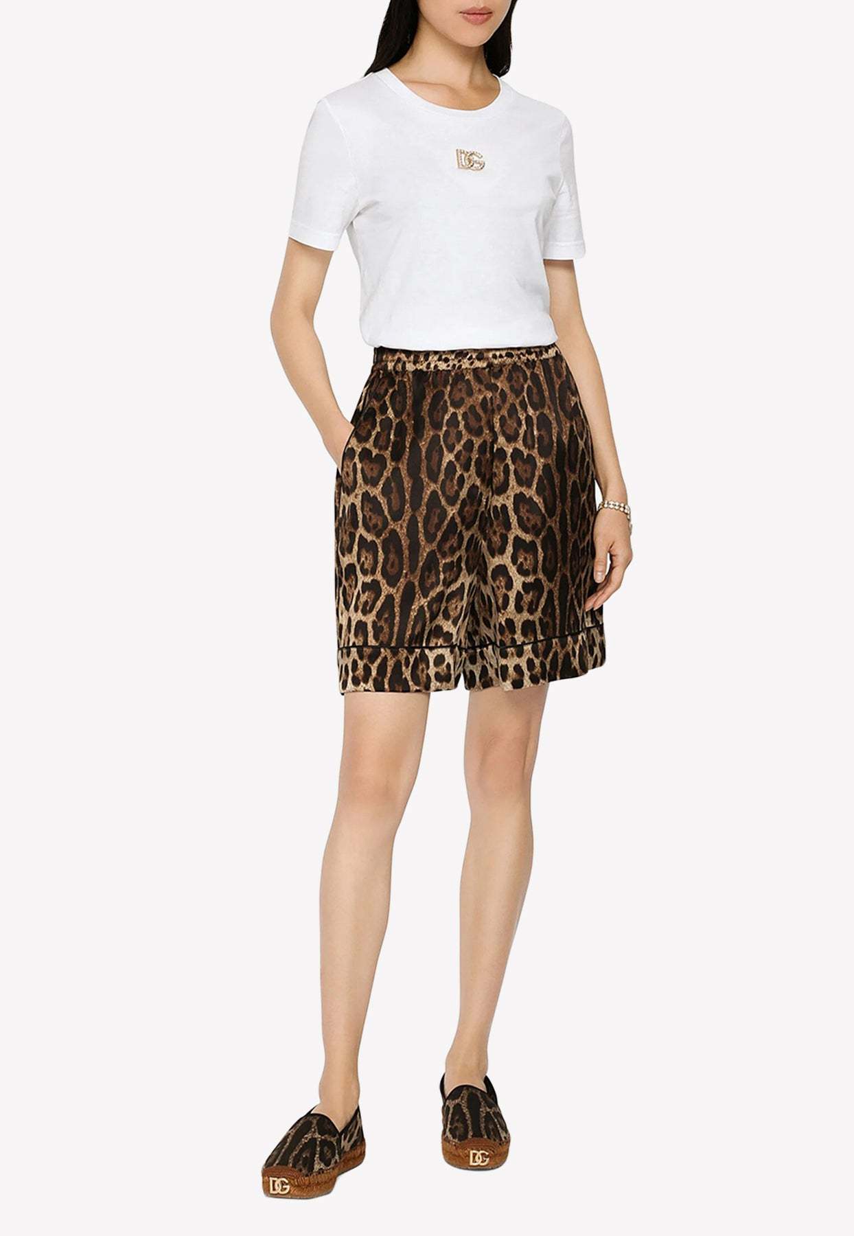 Dolce & Gabbana Leopard-print Silk-twill Shorts In Black