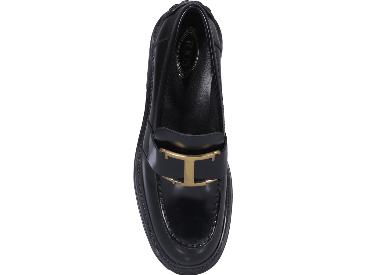 Tod's Shiny Leather Logo Buckle Chunky Loafers In Black