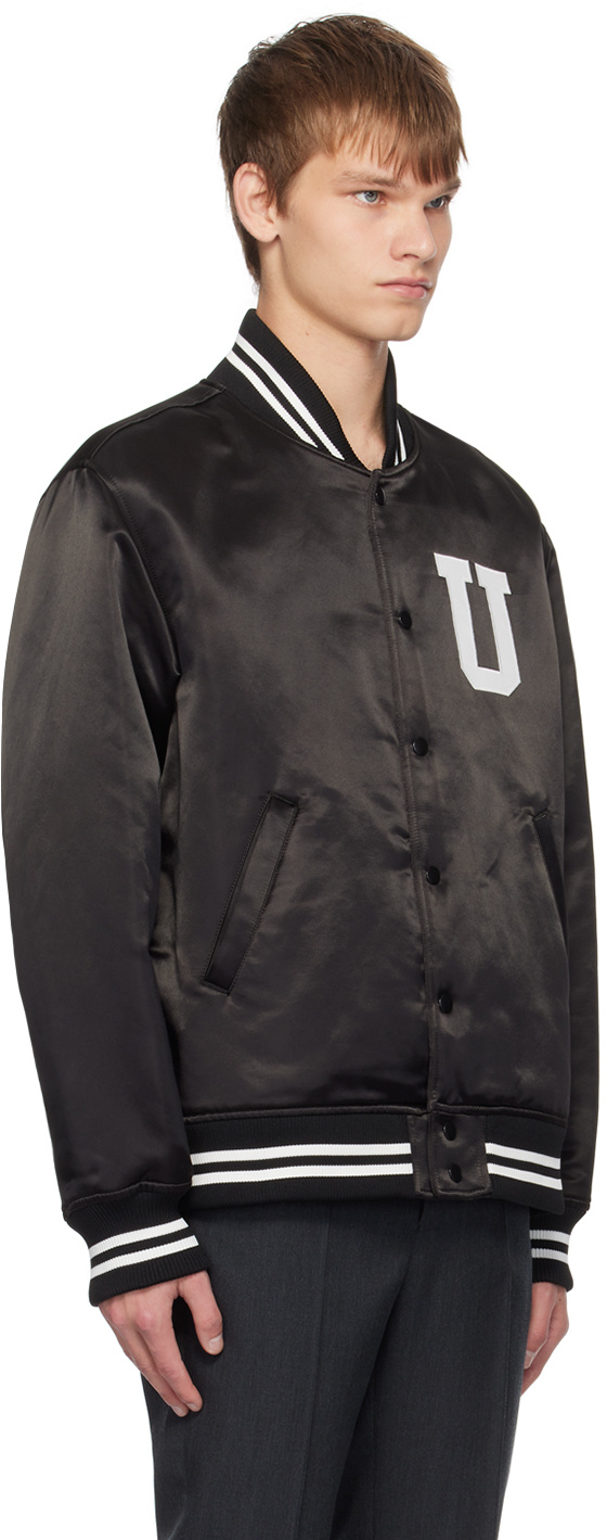 Undercover Satin Stadium Bomber Jacket In Black