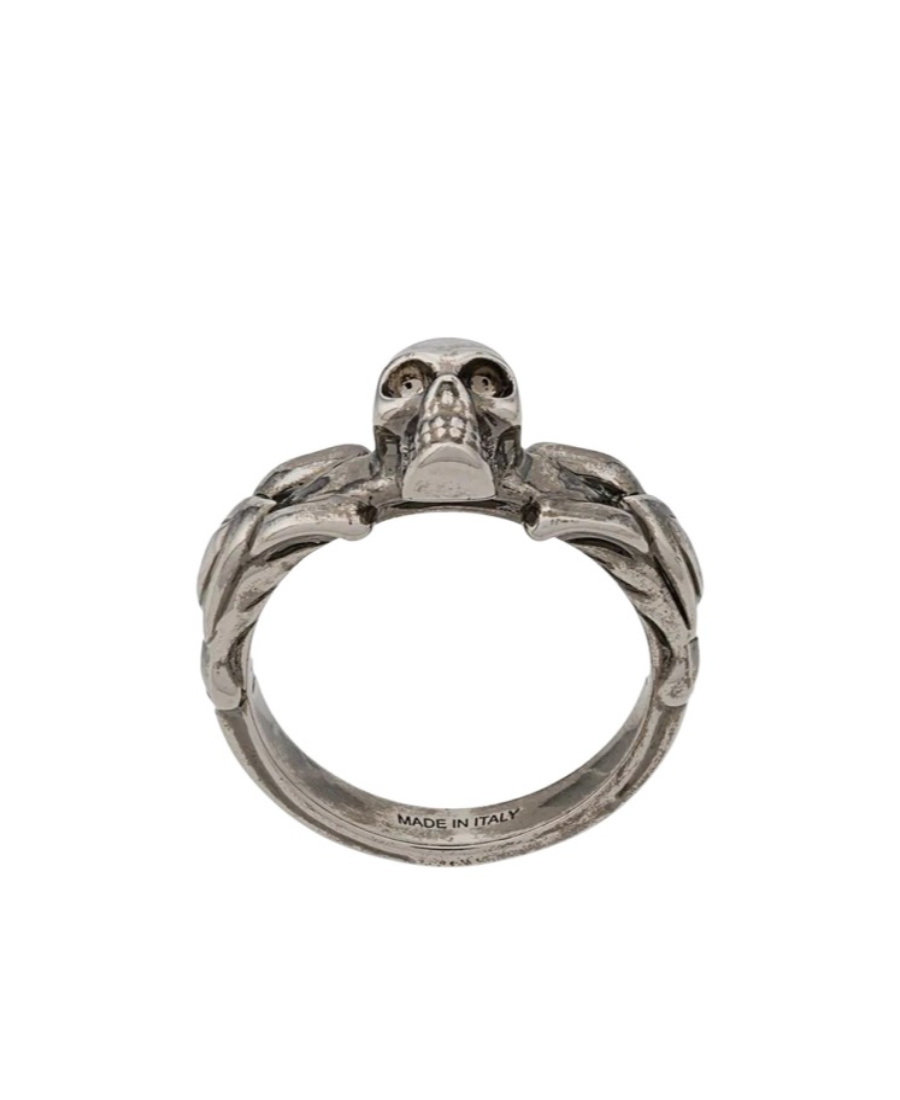 Alexander Mcqueen Skull Embossed Ring In Gray