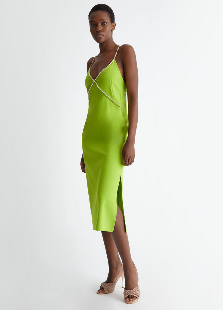 Liu •jo Rhinestone-straps Midi Dress In Green