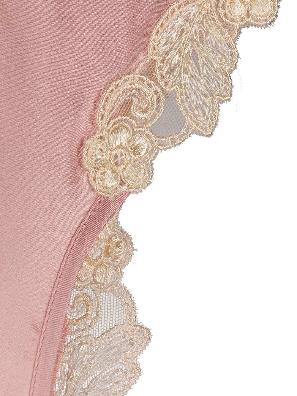La Perla Embroidered Floral Trim Thong In Pink