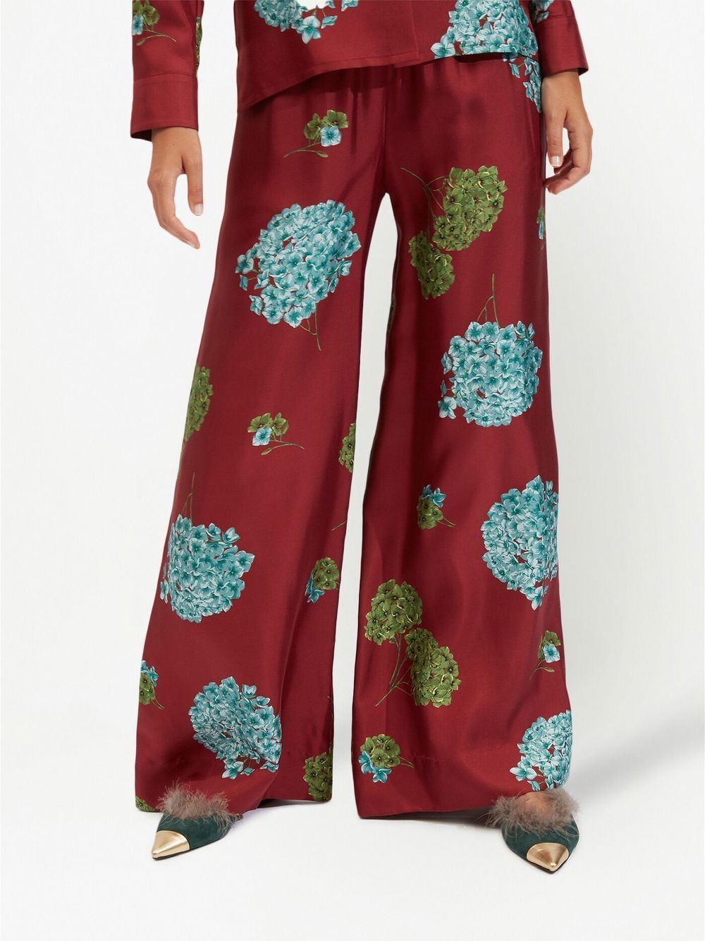 La Doublej Floral Printed Casual Pants In Red