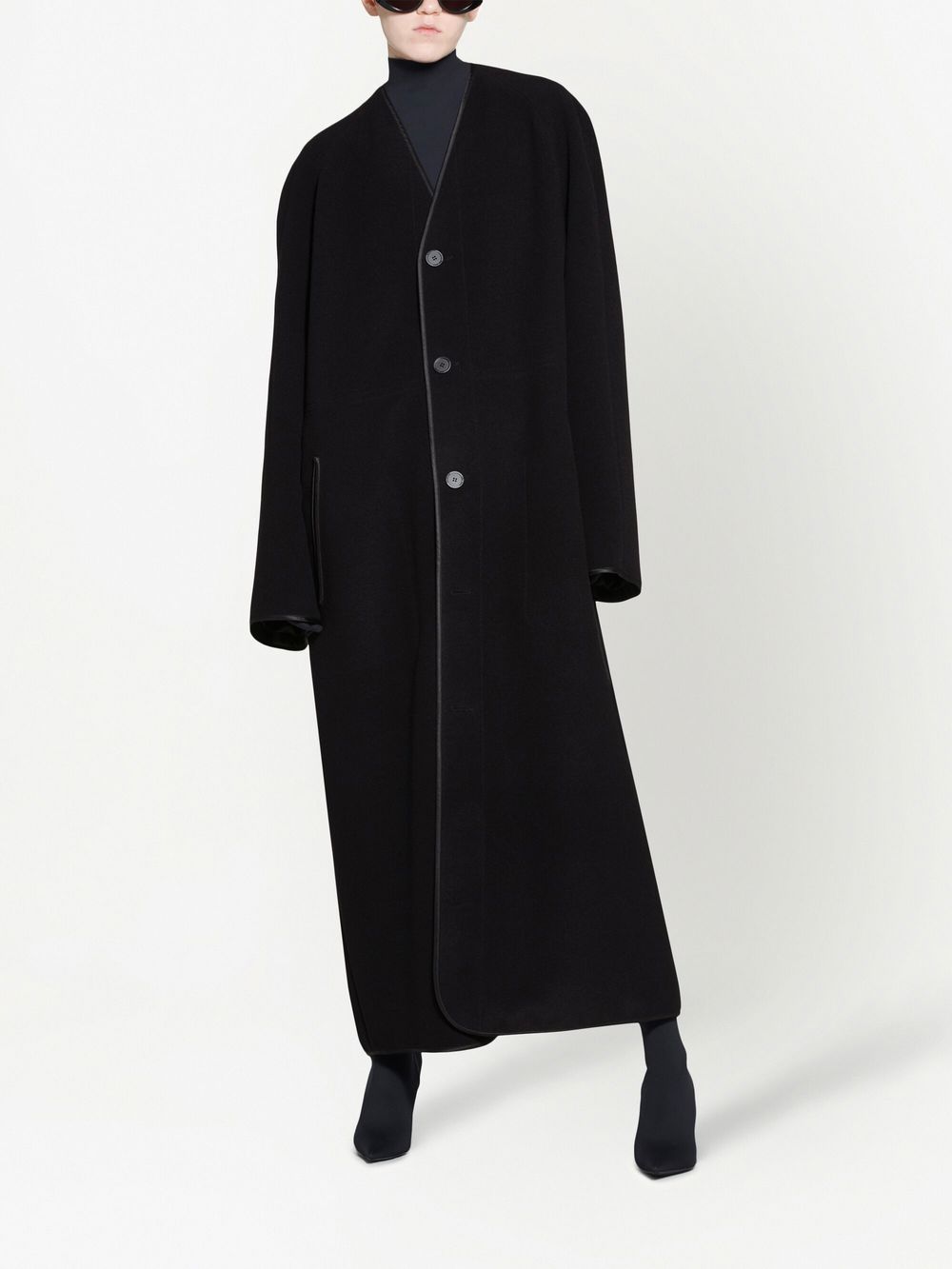 Balenciaga V-neck Single-breasted Coat In Black