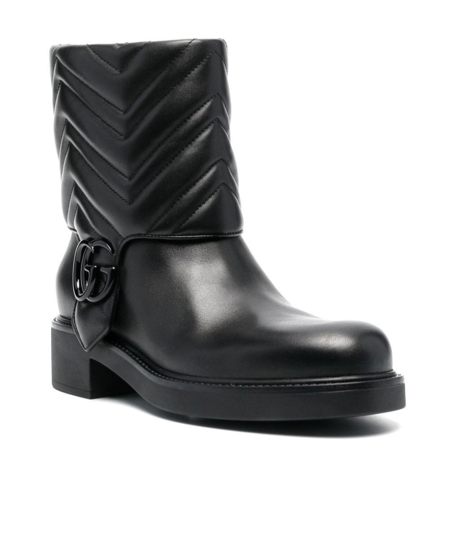 Gucci Quilted Leather Ankle Boots With Low Heel In Black