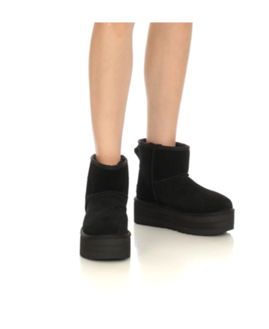 Ugg 'classic Mini Platform' Black Ankle Boots With Platform In Black