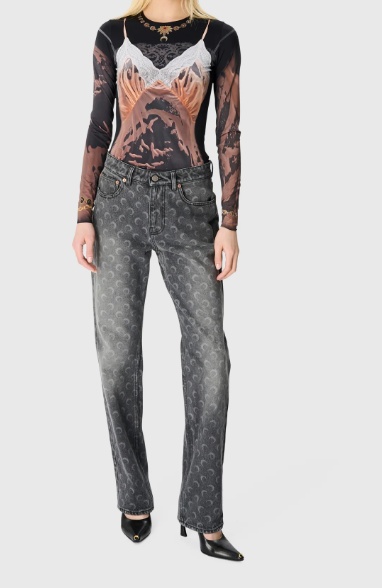 Marine Serre Cotton Jeans With Moon Print And Pockets In Gray