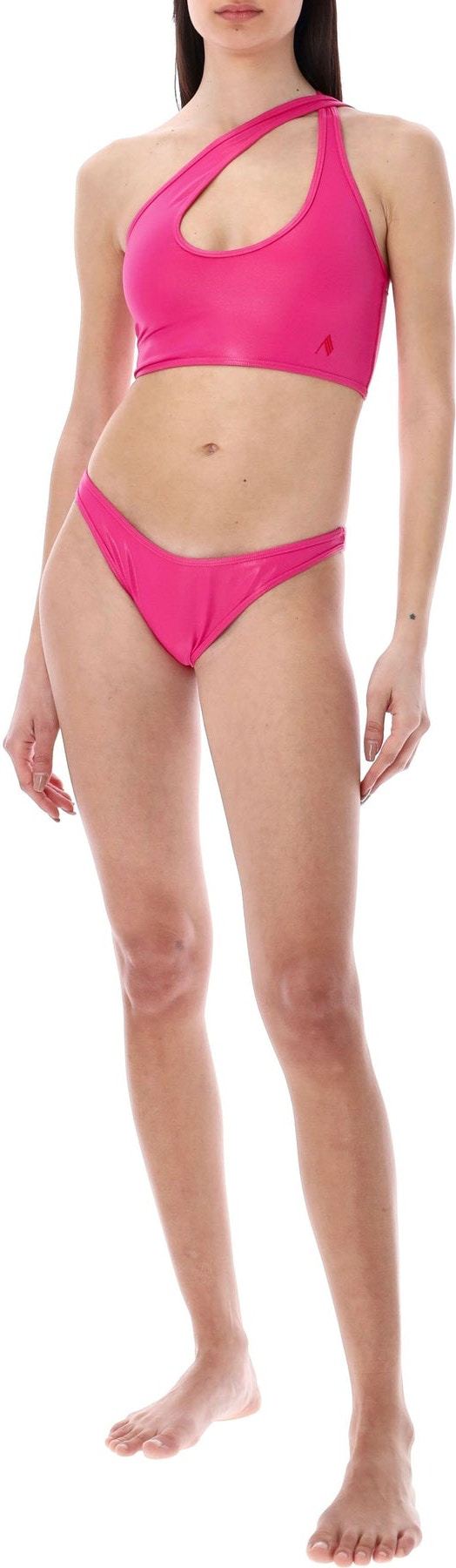 Attico Crossover-strap Bikini Set With Embroidered Logo In Pink