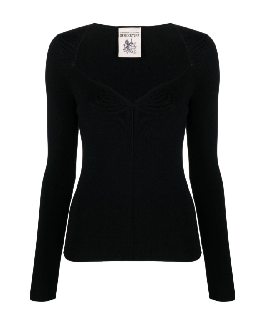 Semicouture Sweetheart-neck Knitted Top In Black