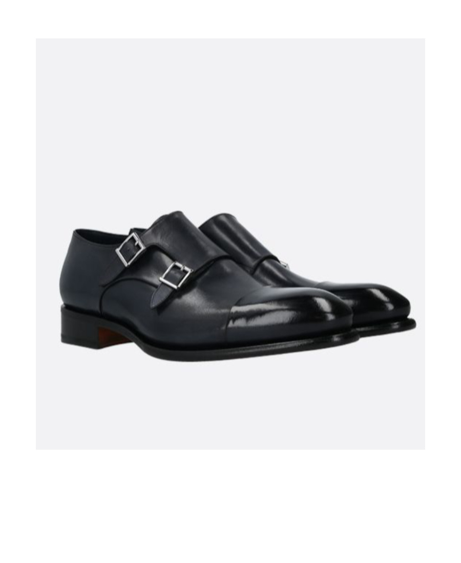 Santoni Ira Double Monk Strap Shoe In Black