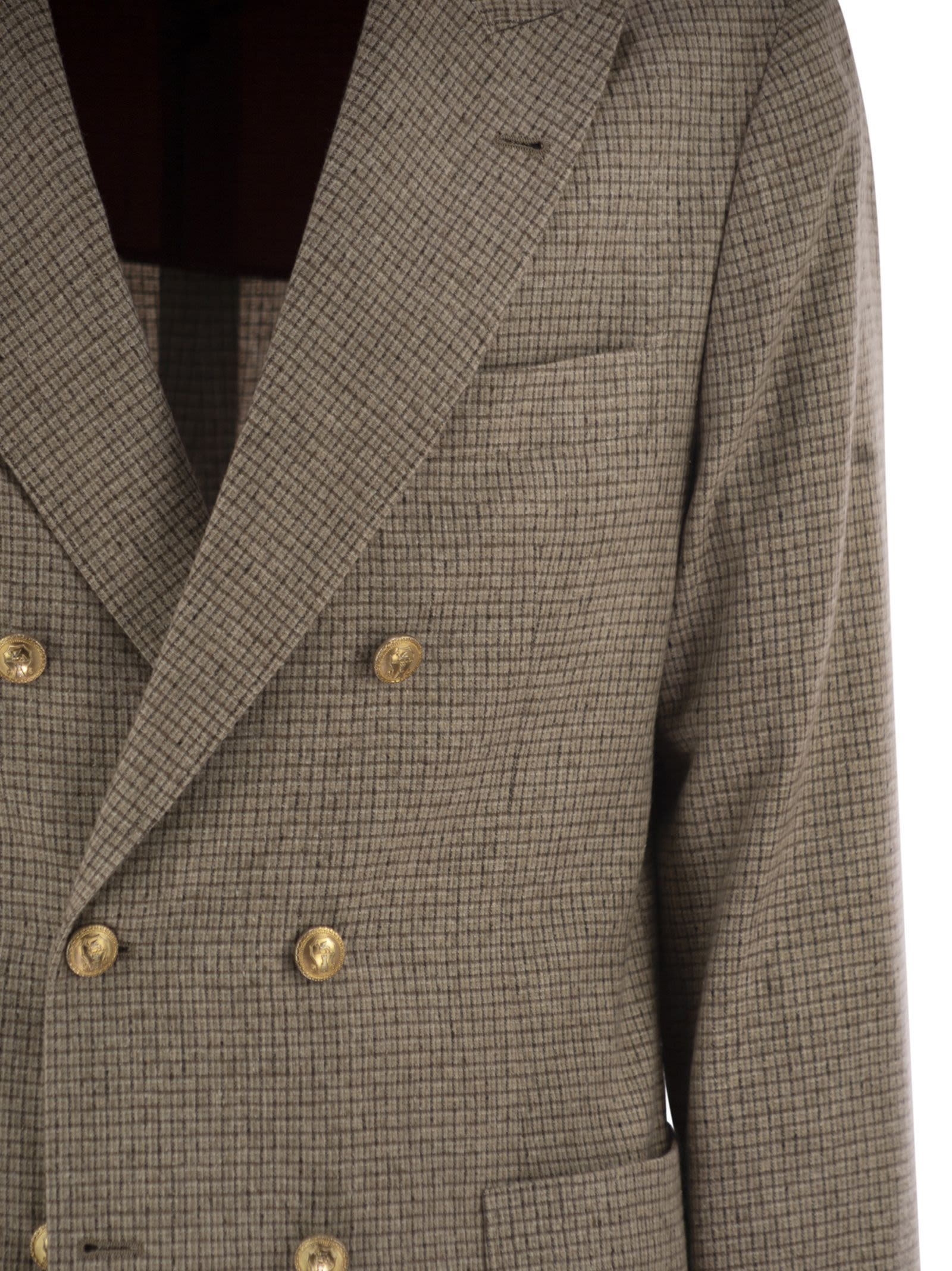 Brunello Cucinelli Beige Wool And Silk Double-breasted Blazer