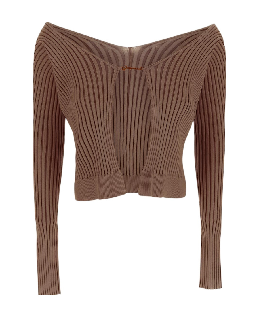 Shop Jacquemus Ribbed-knit Open-front Cardigan In Brown