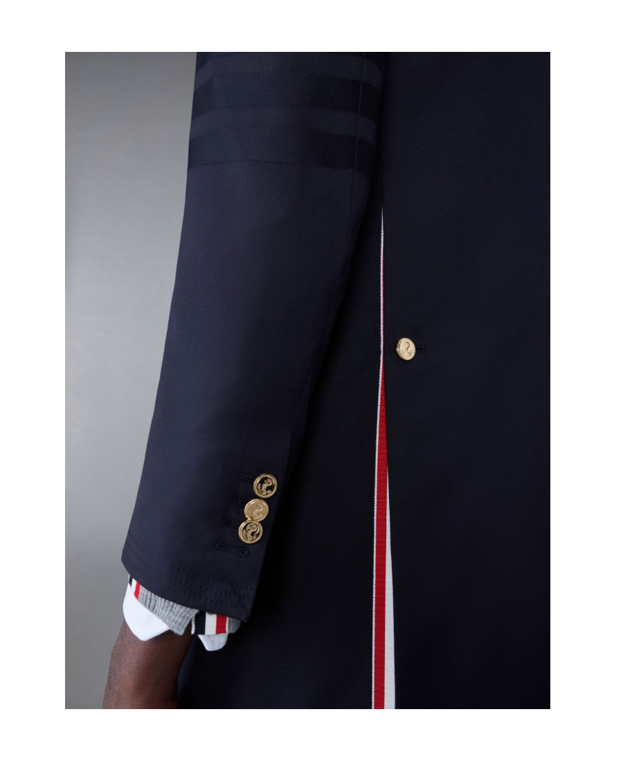 Thom Browne Stripe-detail Single-breasted Coat In Black